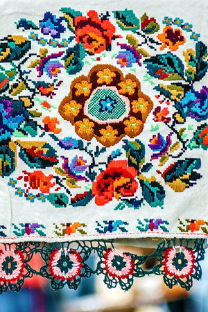 Materials and embroidered Romanian traditional port specific 