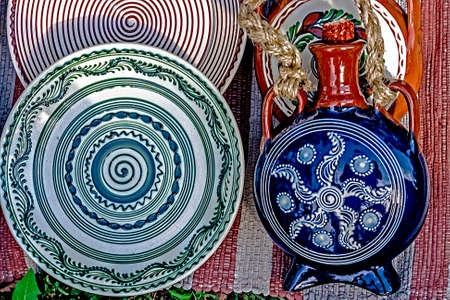 Romanian traditional ceramic, painted with specific reasons from Corund area, Transylvania の写真素材