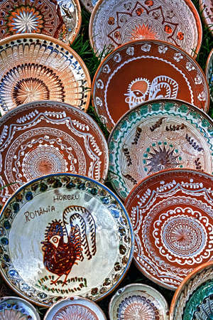Romanian traditional ceramic in the plates form, painted with specific reasons Horezu area の写真素材