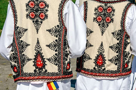 Two people with old traditional Romanian folk costume  Specific Banat, Romania の写真素材