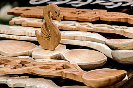 Decorative wooden carved traditionally Romanian and exposed for sale.の写真素材