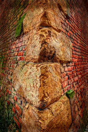 Background with detail of old fortress wall from Maria Theresia Bastion, Timisoara, Romania. Vintage processed.のeditorial素材