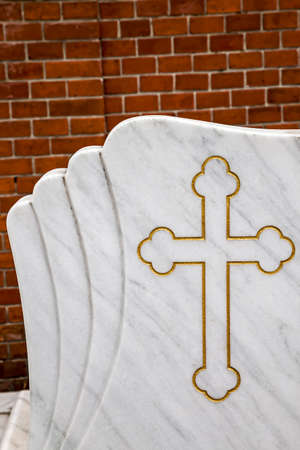 Type of funeral cross in a joint Orthodox and Catholic cemetery.の写真素材