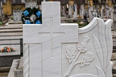 Type of funeral cross in a joint Orthodox and Catholic cemetery.の写真素材