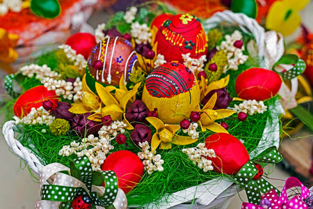 Easter decorations manually created in various forms of design.