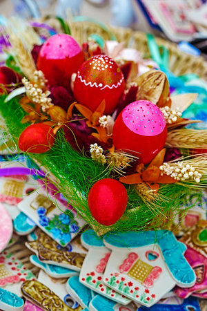 Easter decorations manually created in various forms of design.