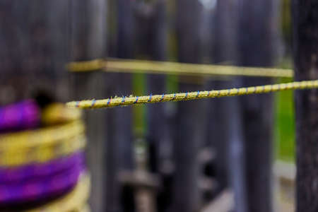 Close up detail with arrangement place where teaches balance and walking on the wire, after the Chinese model.の写真素材