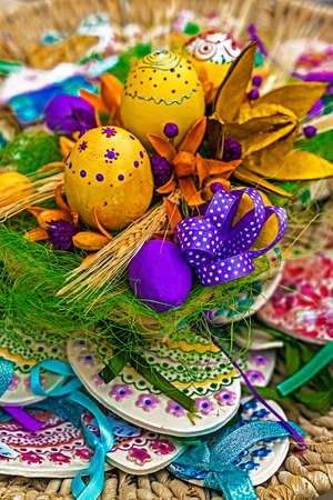 Easter decorations manually created in various forms of design.の写真素材