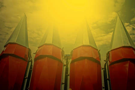 Agricultural equipment in sunset light. Image digitally manipulated.の写真素材