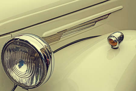 Vintage look at one old luxury car presented to one street exhibition in Timisoara, Romania. Detail. Vintage processed.の写真素材