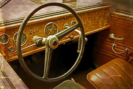 Old postcard with driver