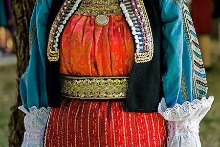 Old traditional Ukrainian folk costume for women.Detail.の写真素材