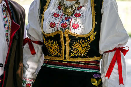 Old traditional Serbian folk costume for women.Detail.の写真素材