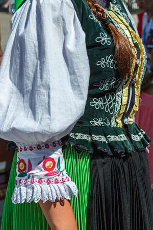 Detail of Czech folk costume for women with multicolored embroidery.の写真素材