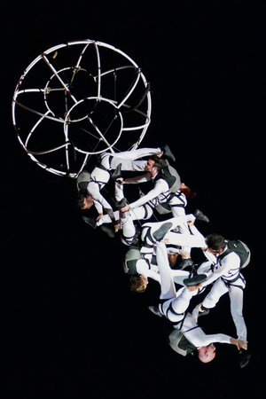 TIMISOARA, ROMANIA - JUNE 12, 2015: Actors on night show air theater. European Festival of Performing-Romanian Drama Festival FEST-FDR 2015 edition. Victoria Square in Timisoara.のeditorial素材