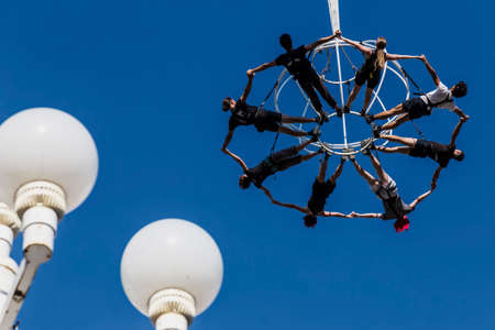 TIMISOARA, ROMANIA - JUNE 12, 2015: Actors on air show. European Festival of Performing-Romanian Drama Festival FEST-FDR 2015 edition. Victoria Square in Timisoara.のeditorial素材