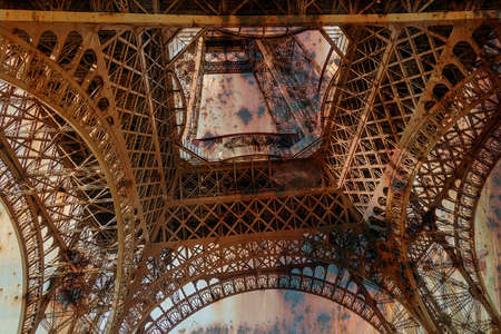 Rusty background  with Eiffel tower. Vintage processed.の写真素材