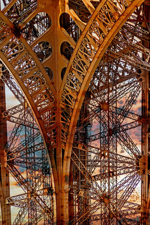 Rusty background with Eiffel tower. Vintage processed.