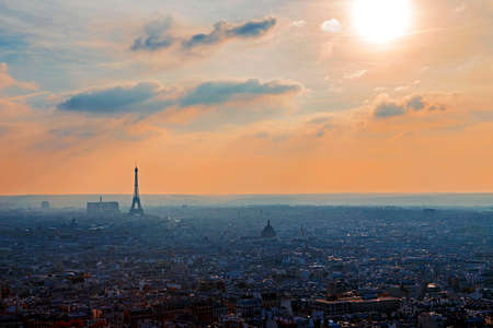 Panoramic aerial view at one sunset in Paris. Look from Sacre Coeur basilique.の写真素材