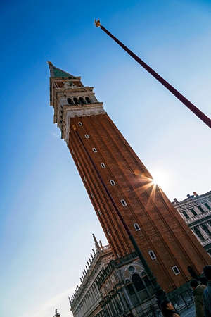 VENICE, ITALY - JANUARY 23, 2016: Fish-eye view of San Marco square in Venice, Italy. Photographed at sunset.の写真素材