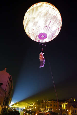 VENICE, ITALY - JANUARY 23, 2016: Opening Carnival procession on the Canal on January 23, 2016 in Venice Italyのeditorial素材