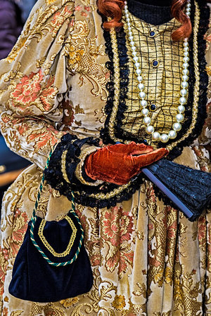 Detail view of a epoque costume at Venetian carnival.の写真素材