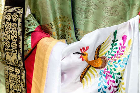 Detail of traditional wedding dress, in South Korea, for bride.の写真素材