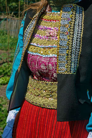 Old traditional Ukrainian folk costume for women.Detail.の写真素材