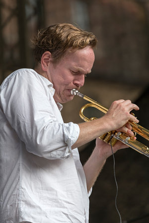 TIMISOARA, ROMANIA - JULY 3, 2016: Expressions of artist at the ,,Jazz TM", International Jazz Festival - Fourth Edition, from July 1 to 3, 2016. Organizer: Timisoara City Hall.のeditorial素材