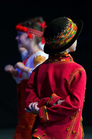ROMANIA, TIMISOARA - JULY 9, 2016: Child Ukrainian dancers in traditional costume, present at the international folk festival, "International Festival of hearts" organized by the City Hall Timisoara.のeditorial素材