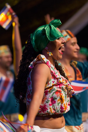 ROMANIA, TIMISOARA - JULY 10,2016:Young dancer from Costa Rica in traditional costume present at the...