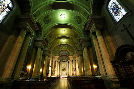 ARAD, ROMANIA - AUGUST 26, 2016: Inside in the catholic cathedral from city Arad, Romania.