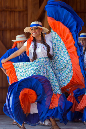 ROMANIA, TIMISOARA - JULY 10,2016:Young dancer from Costa Rica in traditional costume present at the...