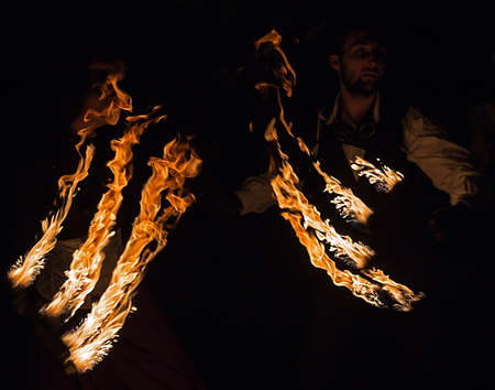 TIMISOARA, ROMANIA - OCTOBER 28, 2016: Fire show organized by the City Hall Timisoara with the occasion of Fire festival ".のeditorial素材
