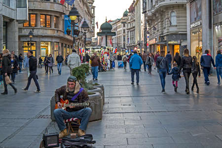 BELGRADE, SERBIA - MARCH 17, 2017: Knez Mihailova street, a pedestrian zone and shopping center. One of the oldest and most valuable monumental complexes of the city, built at the end of 1870s.のeditorial素材