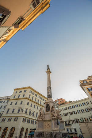 ROME, ITALY - MAY 31,2017: Piazza Mignanelli, Colonna Dell'immacolata, next to the Piazza di Spagna. Column of the Immaculate Conception is a nineteenth-century monument.のeditorial素材