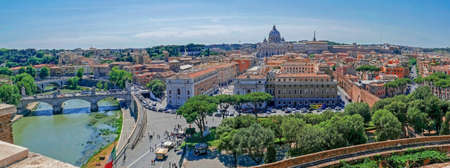 ROME, ITALY - MAY 31, 2017: Panoramic aerial view of the old town of Rome, from San Angelo castle with Vatican Basilica in background. Old town of Rome is listed under the UNESCO world heritage.のeditorial素材