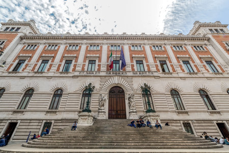 ROME, ITALY - JUNE 1, 2017: Palazzo Montecitorio, building of the italien Parliament on Piazza del Parlamento. People on stairs.のeditorial素材