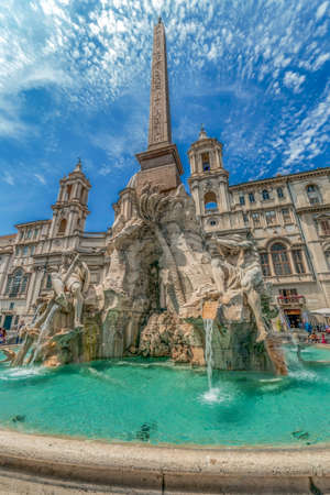 ROME, ITALY - JUNE 1,2017: Piazza Navona, Fountain of the Four Rivers and Egyptian obelisk.のeditorial素材