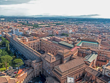 ROME, ITALY - JUNE 1, 2017: Aerial view from the cupola of Vatican Papal Basilica over one part of the City.のeditorial素材