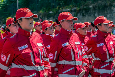 ROME, ITALY - JUNE 2, 2017: Women of the Italian Red Cross troops participating at the parade of the...
