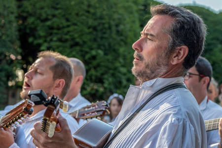 TIMISOARA, ROMANIA - JULY 6, 2017: Singers from Spain in traditional costume present at the international folk festival "International Festival of hearts" organized by the City Hall.のeditorial素材
