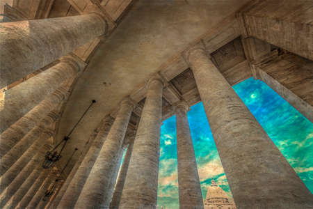 Old photo with view at columns in St. Peter's Square, Vatican City. Vintage processing.の写真素材