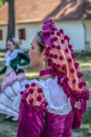 TIMISOARA, ROMANIA - JULY 9, 2017: Mature dancer woman from Spain in traditional costume present at the international folk festival "International Festival of hearts" organized by the City Hall.のeditorial素材