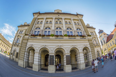 NOVI SAD, SERBIA - JULY 30, 2017: View of the Liberty Square (Trg. Slobode) with City Hall. One of the cities designated as the European capital of culture in 2021.のeditorial素材