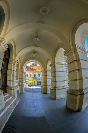 NOVI SAD, SERBIA - JULY 30, 2017: View from the columns of City Hall in Novi Sad, located in Liberty Square (Trg. Slobode). One of the cities designated as the European capital of culture in 2021.のeditorial素材