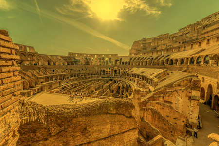 ROME, ITALY - MAY 30, 2017: Arena Coliseum at evening time, with tourists inside.のeditorial素材