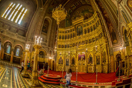 TIMISOARA, ROMANIA - AUGUST 16, 2017: Interior of Timisoara Orthodox Cathedral, the seat of Metropolis of Banat. Construction is dedicated to the Three Holy Hierarchs.のeditorial素材