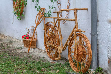 Decorative bike for ornamental garden made from twigs and wicker.の写真素材