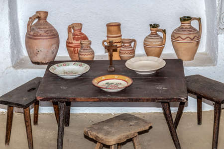 Objects in interior at one traditional romanian farmhouse. The Banat region (part of Transylvania), Romania.の写真素材